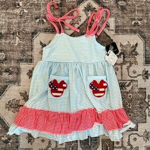 Charming Blue and Red Striped Kids Dress